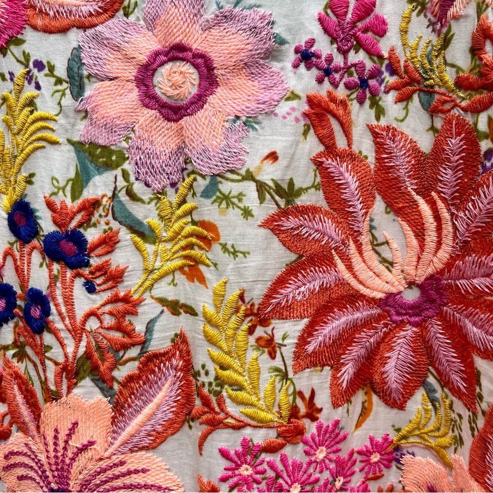 🇬🇧 Cottagecore Fully Embroidered Floral Mini Dress Handmade Garden Retro L - Picture 13 of 16
